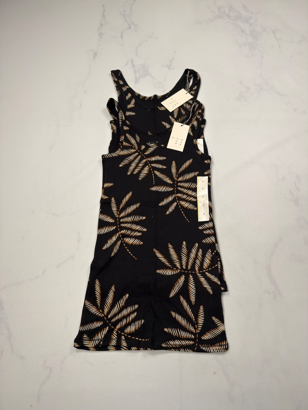 And Ea Wy Tank Dress Black Leaf Print - Womens S